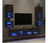 vidaXL Unités Murales TV avec LED 8 pcs, Armoires de Télévision Suspendues, Meubles Télé de Salon, Moderne, Chêne Fumé Bois 3216594