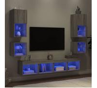 vidaXL Unités murales TV avec LED, 8 pcs — Gris Sonoma Bois d'ingénierie Marron