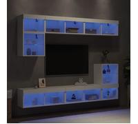 vidaXL Unités murales TV avec LED 8 pcs blanc bois d'ingénierie 3216668