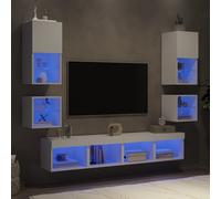 Vidaxl Unités Murales Tv Avec Led 8 Pcs Blanc Bois D'ingénierie Blanc