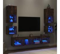 Vidaxl Unités Murales Tv Avec Led 8 Pcs Chêne Fumé Bois D'ingénierie Marron