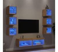 Vidaxl Unités Murales Tv Avec Led 8 Pcs Chêne Sonoma Bois D'ingénierie Marron