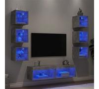 vidaXL Unités murales TV 8 pièces avec LED – Moderne – Gris béton, bois d'ingénierie