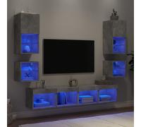 Vidaxl Unités Murales Tv Avec Led 8 Pcs Gris Béton Bois D'ingénierie Marron