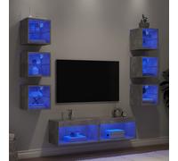 vidaXL Unités Murales TV avec LED 8 pcs, Armoires de Télévision Suspendues, Meubles Télé de Salon, Moderne, Gris Béton Bois d'Ingénierie