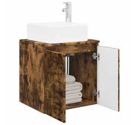 vidaXL Vanité de lavabo Mural Chêne fumé 49,5 x 41 x 63 cm, Vasque Murale Moderne, Solution Compact, Rangement astucieux, Bois Design, déco Minimaliste