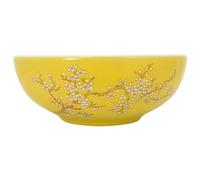 vidaXL Vasque à poser – Rond Φ41x14 cm – Céramique, trou de vidange – Blanc et Jaune