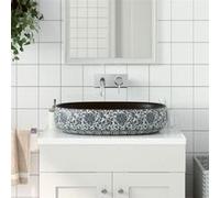 Vasque à Poser, Evier de Salle de Bain avec Trou de Vidange, Lavabo avec Motifs Toilette Salle d'Eau, Noir et Bleu 155115