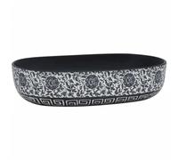 vidaXL Vasque à Poser, Évier de Salle de Bain avec Trou de Vidange, Lavabo avec Motifs Toilette Salle d'Eau, Noir et Bleu Ovale 59x40x14 cm Céramique