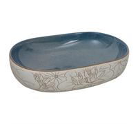 vidaXL Vasque à Poser, Évier de Salle de Bain avec Trou de Vidange, Lavabo avec Motifs Toilette Salle d'eau, Sable et Bleu Ovale 59x40x14 cm Céramique