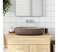 vidaXL Vasque à poser céramique ovale 59x40x14 cm avec trou de vidange sable et marron