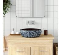 vidaXL Vasque à Poser, Évier de Salle de Bain avec Trou de Vidange, Lavabo avec Motifs Toilette Salle d'Eau, Noir et Bleu Rond Φ41x14 cm Céramique
