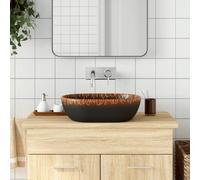 vidaXL Vasque à poser noir et orange ovale 47x33x13 cm céramique