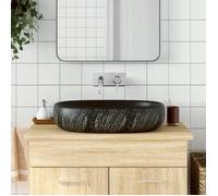 vidaXL Vasque à poser ovale en céramique noir 59x40x14 cm avec motifs et trou de vidange