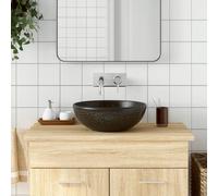 vidaXL Vasque à Poser, Évier de Salle de Bain avec Trou de Vidange, Lavabo avec Motifs Toilette Salle d'eau, Noir Rond Φ41x14 cm Céramique