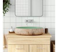 vidaXL Vasque à Poser, Évier de Salle de Bain avec Trou de Vidange, Lavabo avec Motifs Toilette Salle d'Eau, Vert et Marron Ovale 59x40x15 cm Céramique