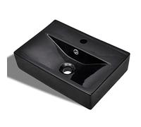 vidaXL Vasque à trou de trop-plein avec robinet Céramique noir pour salle de bain
