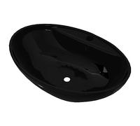 vidaXL Vasque Ovale à Trou Trop-Plein/robinet Céramique de Salle de Bain Noir