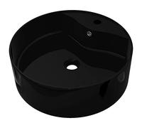 vidaXL Vasque Rond à Trou Robinet/trop-Plein Céramique pour Salle de Bain Noir