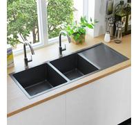 vidaXL ¿¿vier de cuisine fait ¿¿ la main Noir Acier inoxydable