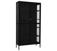 vidaXL Vitrine d'Exposition Meuble de Rangement Armoire de Rangement Salle de Séjour Maison Intérieur Noir 90x40x180 cm Acier et Verre Trempé
