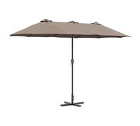 vidaXL Voilà Un Parasol en Taupe Qui a Une manivelle réglable. Il Mesure 380 x 196 cm et Fait 235 cm de Haut. C'est en Acier avec Un revêtement en Poudre et Son Tissu en Polyester est résistant à l'e