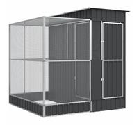 vidaXL Volière avec Extension argenté 209x203x216 cm Acier, volière à Oiseaux, Cage à perroquets, Grande Cage à perroquets, Cage à perruches
