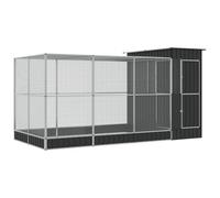 vidaXL Volière avec Extension argenté 416x203x216 cm Acier, volière à Oiseaux, Cage à perroquets, Grande Cage à perroquets, Cage à perruches