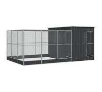 vidaXL Volière avec Extension argenté 497x303x216 cm Acier, volière à Oiseaux, Cage à perroquets, Grande Cage à perroquets, Cage à perruches
