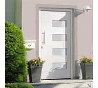 Porte d'Entrée Porte d'Extérieur Sécurité Maison Jeu de Poignées Jeu de Clés Ruban Adhésif Aluminium et PVC Blanc 100x200 cm