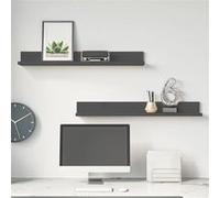 vidaXL Wandkasten 2 st 80x11x9 cm massief grenenhout grijs823606 Gris G