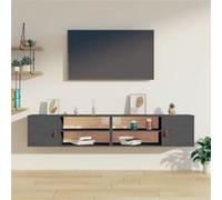 vidaXL Wandkasten 2 st 80x30x30 cm massief grenenhout grijs818390 Gris G