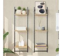 vidaXL Wandschappen 3-laags met stangen 2 st 30x25x100 cm sonoma eiken836259 Marron G