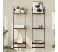 Wandschappen 3-laags stangen 2 st 30x25x100 cm gerookt eiken836260