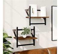 vidaXL Wandschappen met stangen 2 st 30x25x30 cm bruin eikenkleur836237 Marron G
