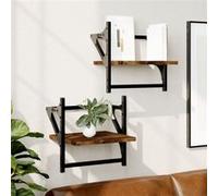 Wandschappen met stangen 2 st 30x25x30 cm gerookt eikenkleurig836235