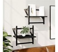 vidaXL Wandschappen met stangen 2 st 30x25x30 cm zwart836233 Noir G