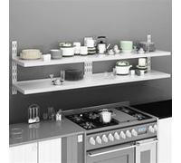 vidaXL 2X Etagères Murales Flottantes à 2 Niveaux Suspendue Stockage Assiettes Plats Ustensiles de Cuisine Intérieur Acier Inoxydable 200x30 cm