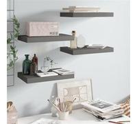 Étagères Murales Flottantes 4 Pièces Mdf 40 X 23 X 3,8 Cm Gris Brillant Montage Dissimulé Gris