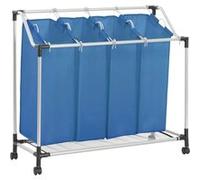 vidaXL Trieuse à linge avec 4 sacs, chariot panier à linge – Bleu acier