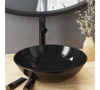 vidaXL Lavabo de bain avec robinet et drain à poussoir Verre trempé