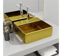 vidaXL Lavabo avec trou pour robinet 38 x 30 x 11,5 cm Céramique Doré