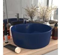 Lavabo de Luxe avec Trop-plein Vasque à Poser de Toilette Lave-mains de Salle de Bain Salle Cosmétique Maison Bleu Foncé Mat 36x13 cm Céramique