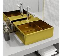 vidaXL Lavabo avec Trop-Plein Lave-Mains Vasque à Poser Monter Salle de Bain Intérieur Salle d'Eau Cabine de Toilette Maison 41x41x15 cm Céramique Doré