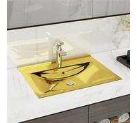 vidaXL Lavabo avec trop-plein 60x46x16 cm Céramique Doré