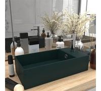 vidaXL Lavabo de salle de bain Vasque à poser avec trop-plein Céramique Vert foncé