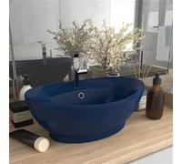 Wastafel met overloop ovaal 58,5x39 cm keramiek mat donkerblauw146935