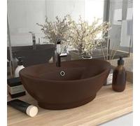 Vidaxl Lavabo Ovale À Trop-Plein Marron Foncé Mat 58,5x39 Cm Céramique