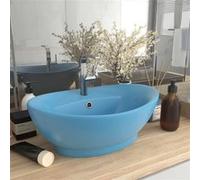 vidaXL Lavabo Ovale de Luxe à Trop-plein Vasque à Poser de Toilette Lave-mains de Salle de Bain Maison Intérieur Bleu Clair Mat 58,5x39 cm Céramique