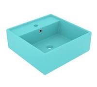 Lavabo Carré de Luxe à Trop-plein Vasque à Poser de Toilette Lave-mains de Salle de Bain Salle Cosmétique Vert Clair Mat 41x41 cm Céramique